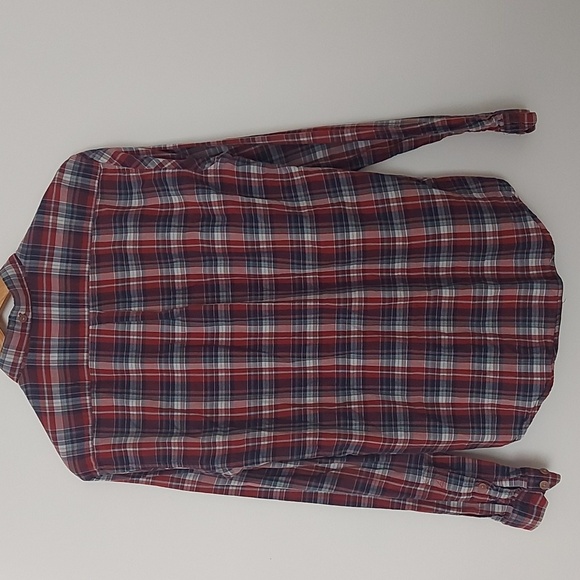 Barbour X Steve McQueen Button Down Plaid Shirt Lined Red Navy Size Medium - Picture 2 of 10